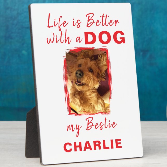 Custom photo pet dog name white red plaque (Creator Uploaded)