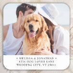 Custom Photo Pet Dog Return Address Square Sticker<br><div class="desc">Add the finishing touch to your wedding invitations with these custom photo, and personalised address labels. Customise with your favourite photo, names, and address. These simple address labels can be used for any and all occasions. COPYRIGHT © 2020 Judy Burrows, Black Dog Art - All Rights Reserved. Custom Photo Pet...</div>