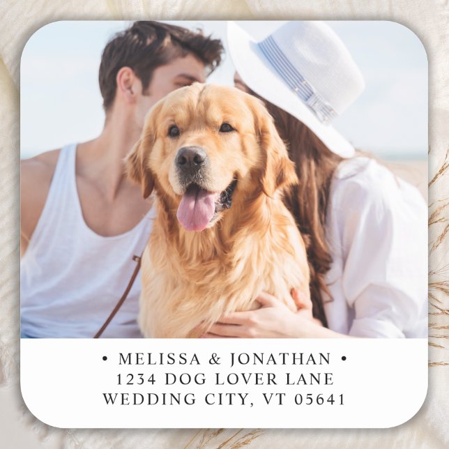 Custom Photo Pet Dog Return Address Square Sticker (Creator Uploaded)