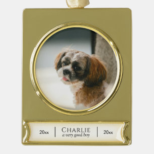 Custom Photo Pet Memorial Keepsake  Gold Plated Banner Ornament