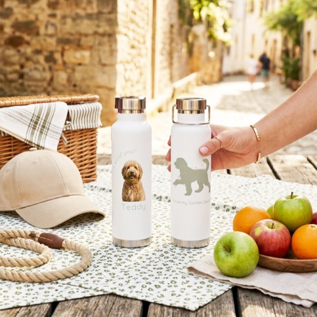 Custom Photo Pet Name Goldendoodle Dog Mom I Woof Water Bottle (Creator Uploaded)