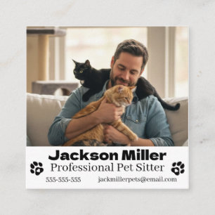 Custom Photo Pet Sitter Dog Walker & Animal Care  Square Business Card