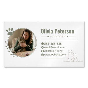 Custom Photo Pet Sitter Minimalist Magnetic Business Card