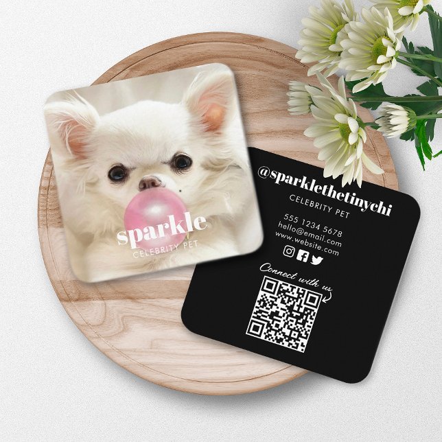 Custom Photo Pet Social Media QR Code Square Business Card (Creator Uploaded)