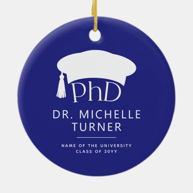 Custom Photo PhD Doctoral Degree Graduation Ceramic Tree Decoration (Back)