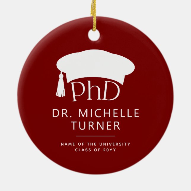 Custom Photo PhD Doctoral Degree Graduation Ceramic Tree Decoration (Back)