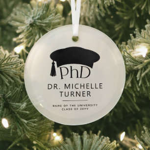 Custom Photo PhD Doctoral Degree Graduation Glass Tree Decoration