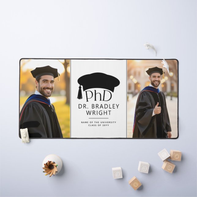 Custom Photo PhD Hat Doctoral Degree Graduation Desk Mat (Kids Table)