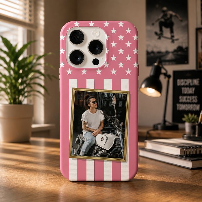 Custom Photo Phone Case, USA Flag Patriotic iPhone Case (Custom Photo Phone Case, USA Pink Flag Patriotic iPhone Case)