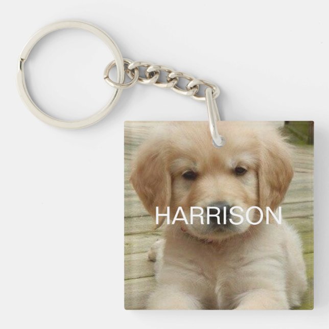 Custom photo picture name monogram contact info  key ring (Front)