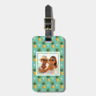 Custom Photo Pineapples On Geometric Pattern Luggage Tag