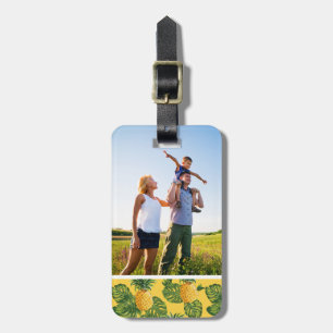 Custom Photo Pineapples & Tropical Leaves On Gold Luggage Tag