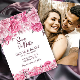 Custom Photo Pink Floral Wedding Save The Date
