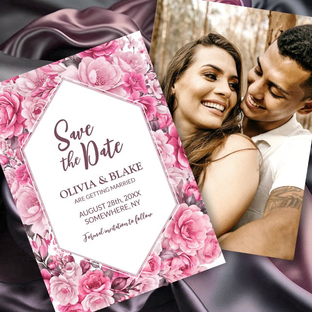 Custom Photo Pink Floral Wedding Save The Date (Creator Uploaded)