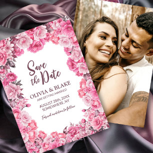 Custom Photo Pink Floral Wedding Save The Date