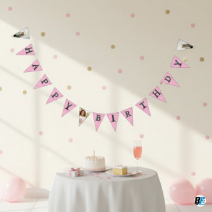 Custom Photo Pink Girl's Happy Birthday Party Bunting