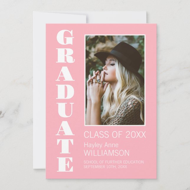 Custom Photo Pink Graduation Announcement (Front)