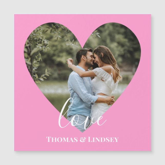 Custom Photo Pink Heart Frame Modern Calligraphy (Front)