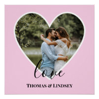 Custom Photo Pink Heart Frame Modern Calligraphy