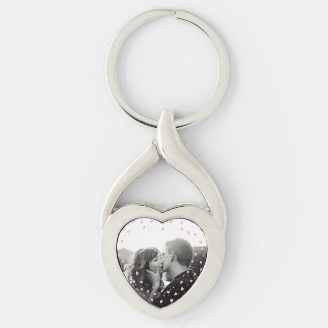 Custom Photo Pink Hearts Key Ring (Front)