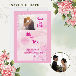 Custom Photo Pink Modern Save The Date Invitation