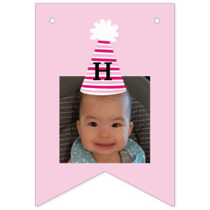 Custom Photo Pink Party Hat Girls Birthday Bunting