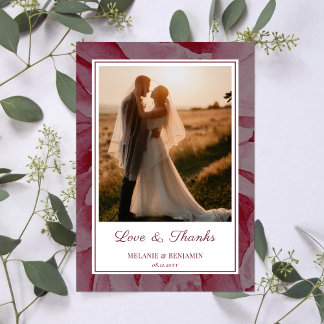 Custom Photo Pink Romantic Floral Thank You Card