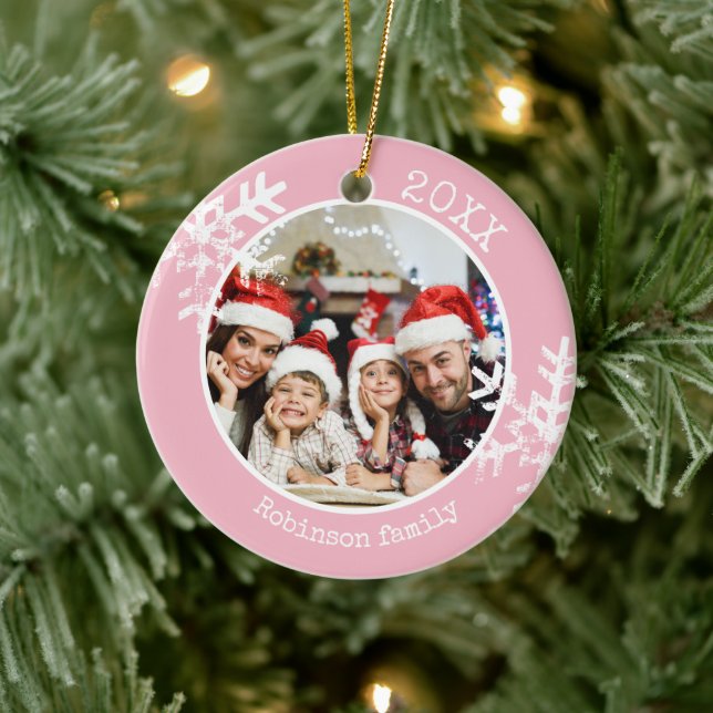 Custom Photo Pink Snowflake Ceramic Tree Decoration (Tree)