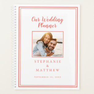 Custom Photo Planner Simple Coral & White Wedding