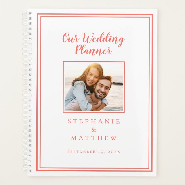 Custom Photo Planner Simple Coral & White Wedding (Front)