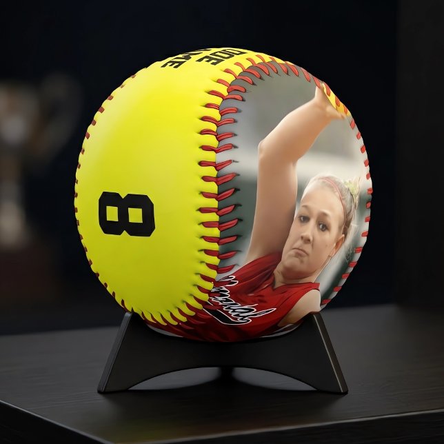 CUSTOM Photo, Player Name Team Position & Number Softball (Customizable fastpitch softball with picture, player name, team name, number and position. )