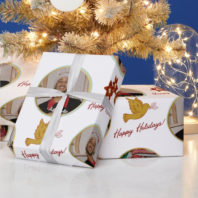 Custom Photo & Poinsettia  Wrapping Paper (Holidays)