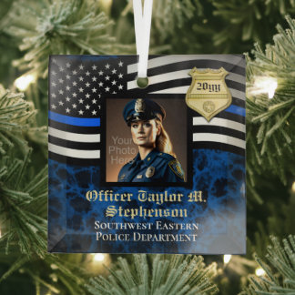 Custom Photo Police Officer Law Enforcement Glass Tree Decoration