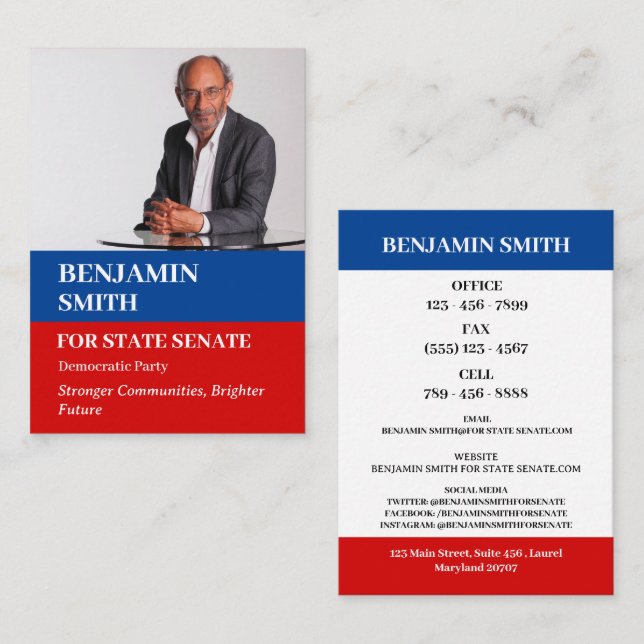 Custom Photo Political Campaign Politician Business Card (Front/Back)