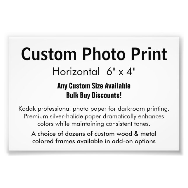 Custom Photo Print - Horizontal 6" x 4" (Front)