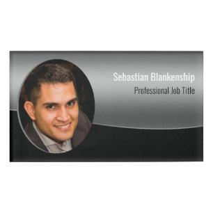 Custom Photo Professional Horizontal Black Silver Name Tag