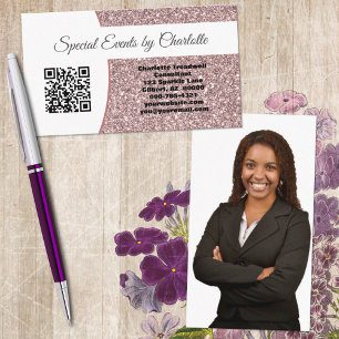 Custom Photo Professional Pink Glitter QR Code Business Card