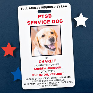 Custom Photo PTSD Service Dog ID Badge