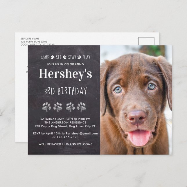 Custom Photo Puppy Dog Birthday Party Invitation Postcard (Front/Back)