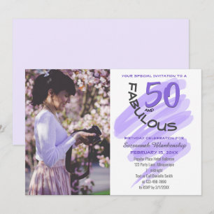 Custom Photo Purple "50 and Fabulous" Party Invitation