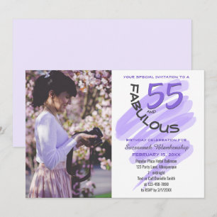 Custom Photo Purple 55 and Fabulous Party Invitation