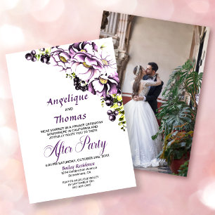 Custom Photo Purple Floral Wedding Reception Invitation