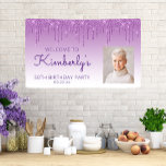 Custom Photo Purple Glitter Drip 50th Birthday Banner<br><div class="desc">Welcome guests with this chic, glamourous fiftieth birthday party photo banner, featuring a sparkly purple faux glitter drip border and purple ombre background. Easily replace the sample image with a photo of the guest of honour. Personalise it with her name in purple handwriting script, with the birthday and date below...</div>