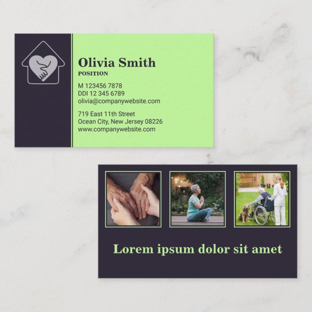 Custom Photo Purple &Green Home Care Business Card (Front/Back)