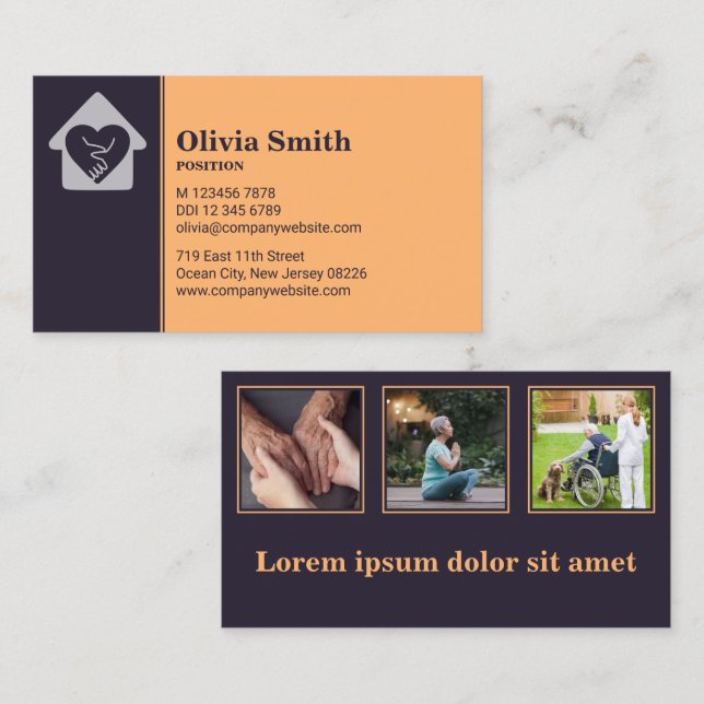 Custom Photo Purple Orange Home Care Business Card (Front/Back)