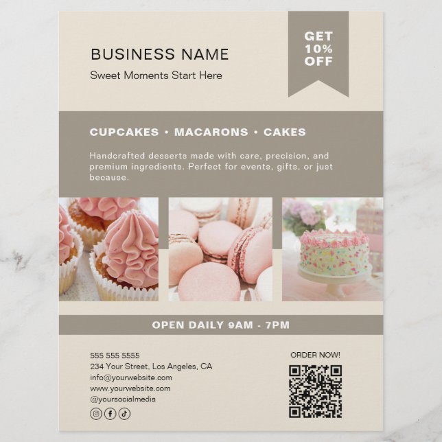 Custom Photo QR Bakery Beige Flyer (Front)
