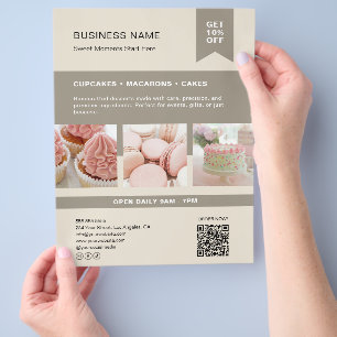 Custom Photo QR Bakery Beige Flyer