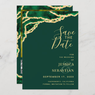 Custom Photo QR Code Emerald Green Agate Modern Save The Date