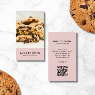Custom Photo QR Code Pink Bakery Business Card
