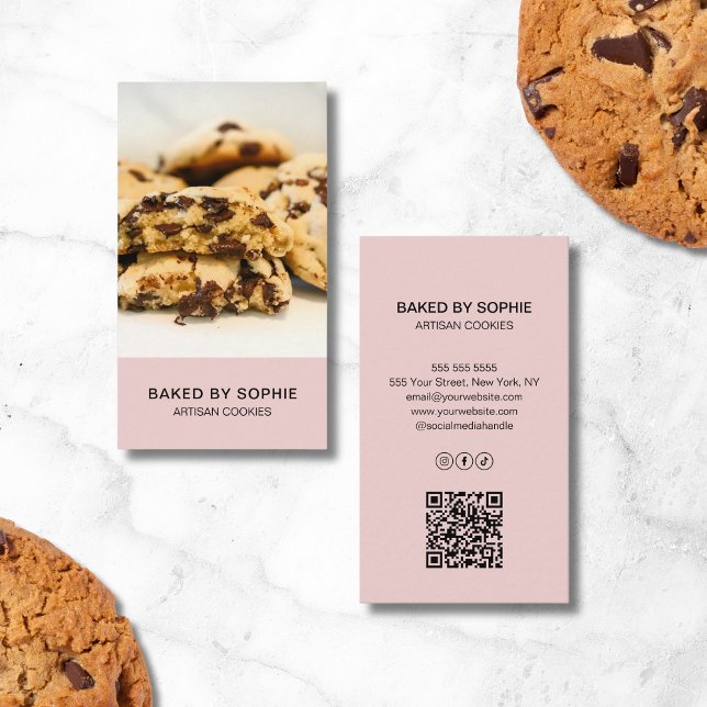 Custom Photo QR Code Pink Bakery Business Card (Custom Photo QR Code Pink Bakery Business Card)